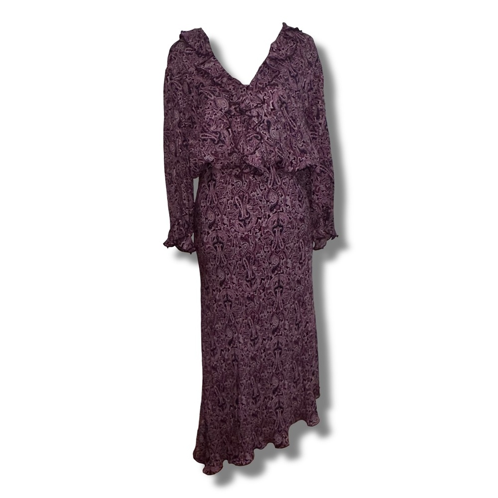 Y2K Silk Paisley Ruffle Top & Skirt Set - Picture 1 of 11